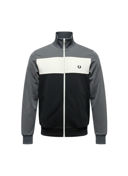 37casual Fred Perry Jacke in Grau, Weiß und Schwarz mit Stehkragen und Reißverschluss