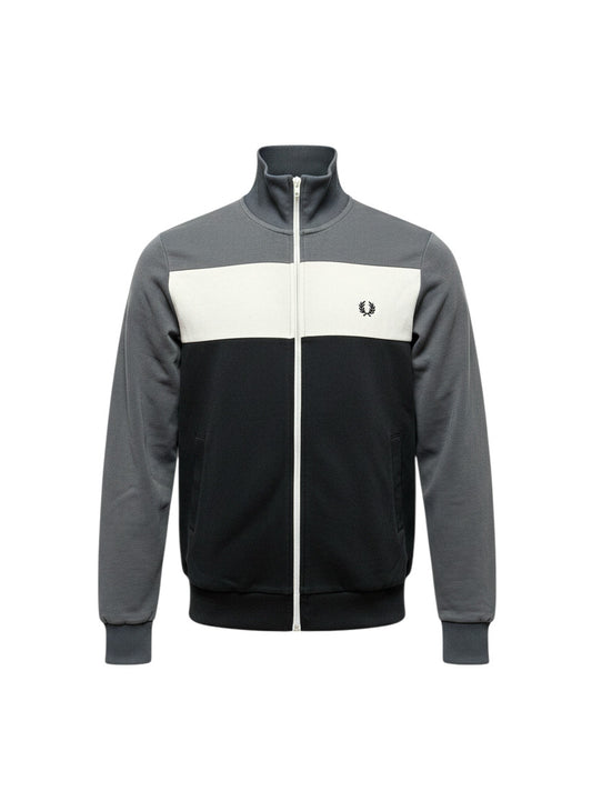 37casual Fred Perry Jacke in Grau, Weiß und Schwarz mit Stehkragen und Reißverschluss