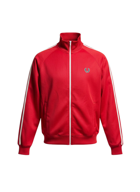 37casual Fred Perry Trainingsjacke in Rot mit weißem Reißverschluss und charakteristischem Lorbeerkranz-Logo