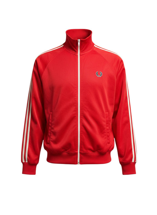 37casual Fred Perry Trainingsjacke in Rot mit weißem Reißverschluss und charakteristischem Lorbeerkranz-Logo