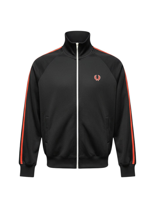 37casual Fred Perry Trainingsjacke in Schwarz mit roten Seitenstreifen und weißem Reißverschluss