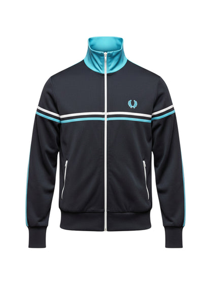 37casual Fred Perry Trainingsjacke in Dunkelblau mit hellblauen Akzenten, Stehkragen und gesticktem Logo