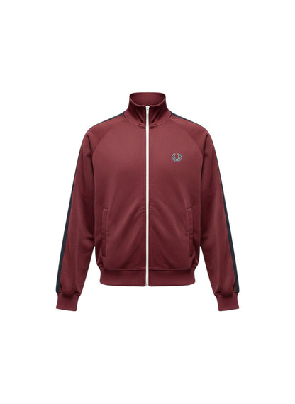37casual Fred Perry Trainingsjacke in Dunkelrot mit weißem Reißverschluss und Logo-Stickerei auf der Brust