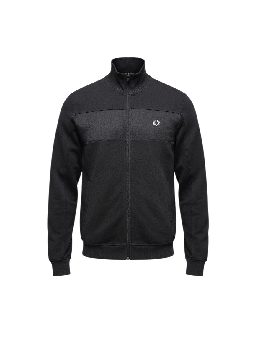 Schwarze Fred Perry Trainingsjacke mit Stehkragen und gesticktem Lorbeerkranz-Logo von 37casual