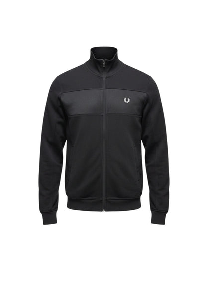 Schwarze Fred Perry Trainingsjacke mit Stehkragen und gesticktem Lorbeerkranz-Logo von 37casual
