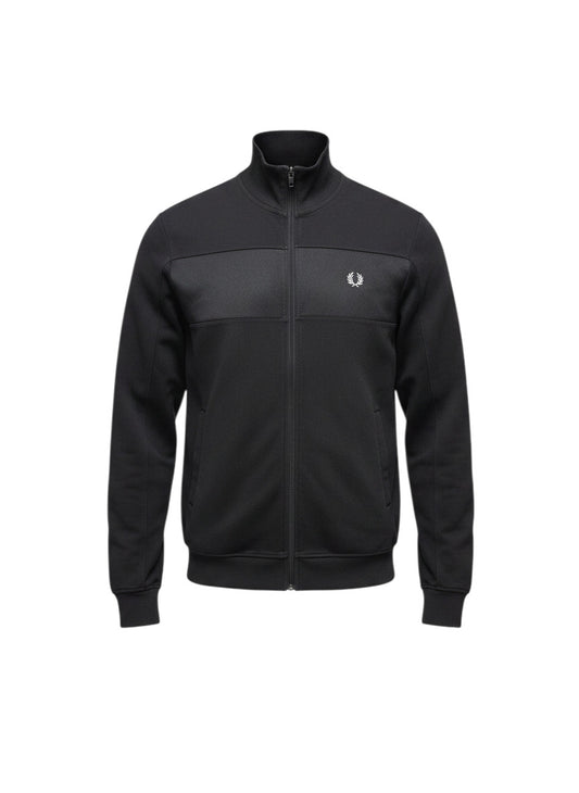 Schwarze Fred Perry Trainingsjacke mit Stehkragen und gesticktem Lorbeerkranz-Logo von 37casual